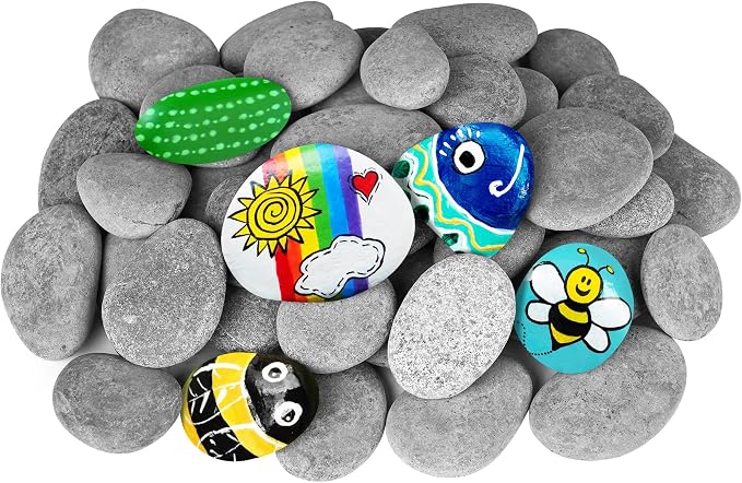 River Rocks for Painting 45 Pcs Large 2-3 Inch Flat Smooth Painting Stones by dojobkinb