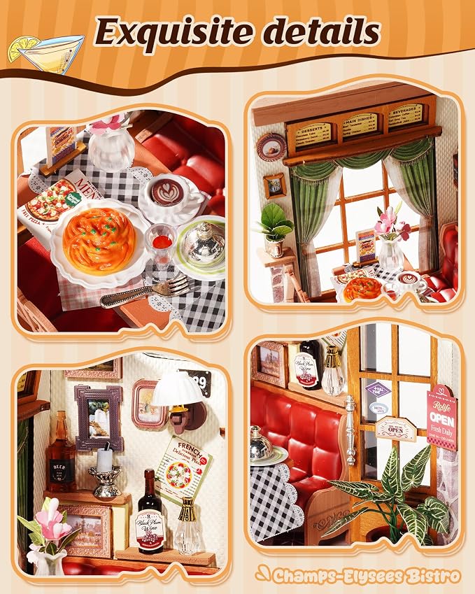 Rolife Miniature House Kit for Adults Elysees Bistro Book Nook Kit DIY Wooden - Image 3