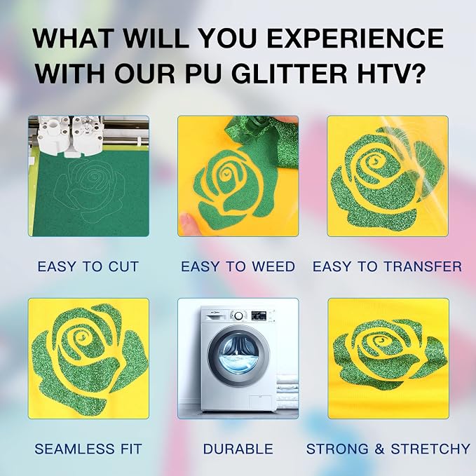 HTVRONT Green Glitter HTV Heat Transfer Vinyl Rolls - Image 3