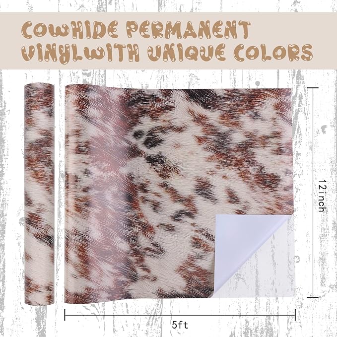 Tintnut Beige Cow Permanent Vinyl Roll 12in x 5ft Cowhide Adhesive Vinyl | - Image 2