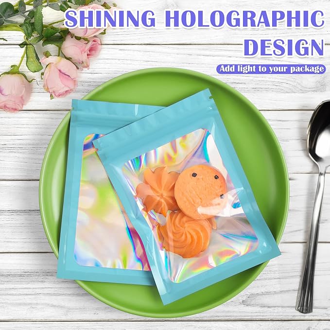 JETMORE 300 Pcs Mylar Bags, Smell Proof Bags Foil Pouch, Holographic Resealable - Image 2