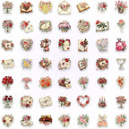 50PCS Vintage Rose Flower Stickers, Retro Love Letter Floral Decals, Waterproof - Image 3