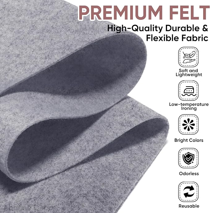 Soft Felt Fabric Sheet 18" x 36", 1.6mm Acrylic Craft Felt, Heather Gray | Soft - Image 2