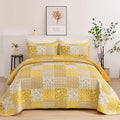 Mybedsoul Yellow Boho Quilt Set King Size, 3 Pieces Plaid Floral Bedspread by Mybedsoul