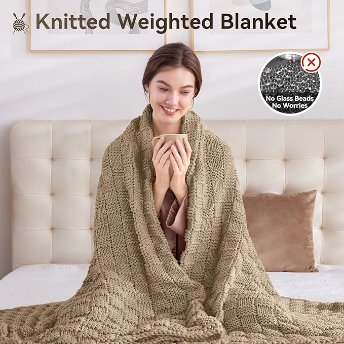 Knitted Weighted Blanket for Adult, No Beads Heavy Blanket 60” x 80'' 15lbs - Image 5