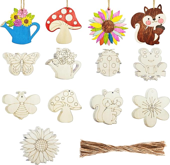 45 Pcs Wooden Spring Ornaments to Paint, DIY Unfinished Wood Slices Flower by BENIMUS