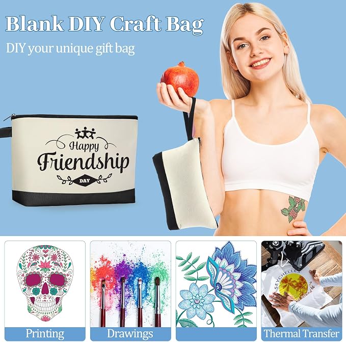 Silkfly 48 Pcs Cotton Canvas Makeup Bags Cosmetic Zipper Bags 10.2 x 5.5 x 2'' - Image 5