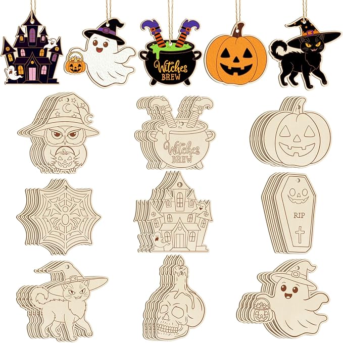 36PCS Wooden Halloween Ornaments to Paint Fall Decorations Crafts by Sophena