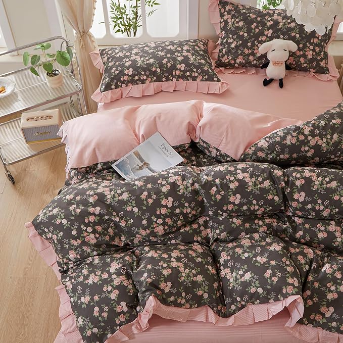 mixinni Vintage Floral Duvet Cover Set Full Size – 100% Cotton Ruffle Lace - Image 5