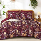 Yiran King Size Comforter Set 7 Piece, Burgundy Floral Bedding Set, Lightweight - Image 7