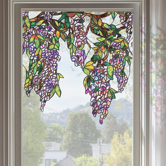 Original Hand Drawn Wisteria Stained Glass Window Border Film, Transparent by ChicSkin