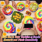 Mimorou 240 Pcs Tie Dye Party Tableware Set Decorations, 120 Plates, 60 Cups & - Image 6