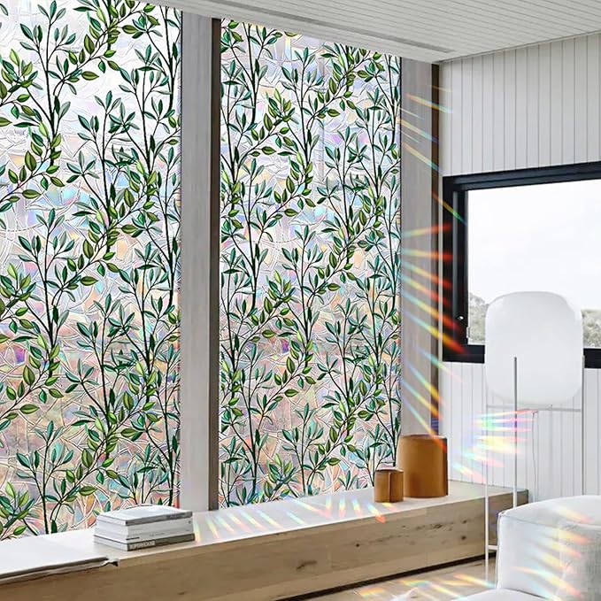 Retro Flowers Window Privacy Film, Magnolia Stained Glass Decorative Window Film by Unknown