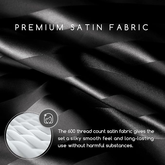 MR&HM Satin Bed Sheets, Full Size Sheets Set - Image 3