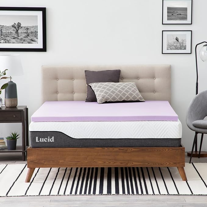 Lucid 2 Inch Lavender Memory Foam Mattress Topper, Queen Size – Essential Oil by Lucid