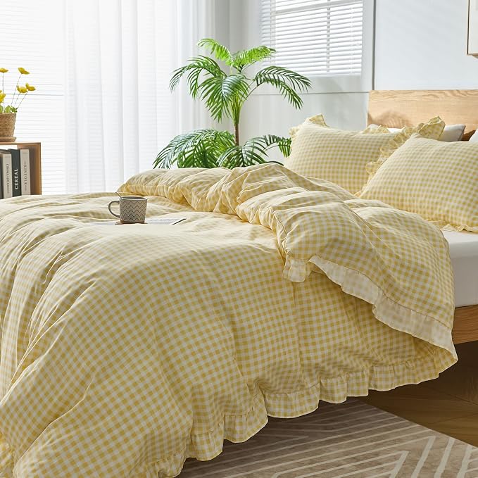 Gingham Duvet Cover King Size, 3 Pieces Soft Breathable Microfiber Plaid - Image 7