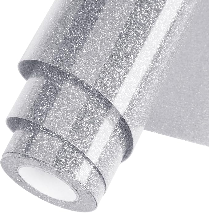 Silver Glitter HTV Heat Transfer Vinyl Roll 12inch x 20 ft by WOOGLITTER