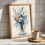 REWBKFIM Navy Blue Floral Canvas Wall Art Watercolor Botanical Bouquet in Mason - Image 4