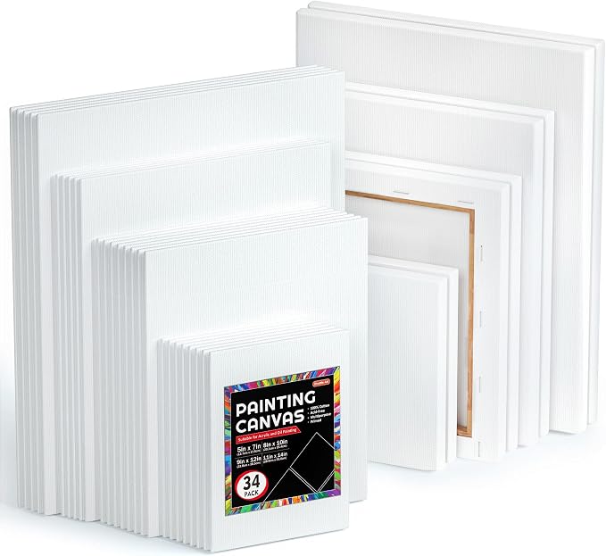 Shuttle 34-Pack Art Canvas for Painting, 5x7/8x10/9x12/11x14 Inch 100% Cotton by ShuttleArt