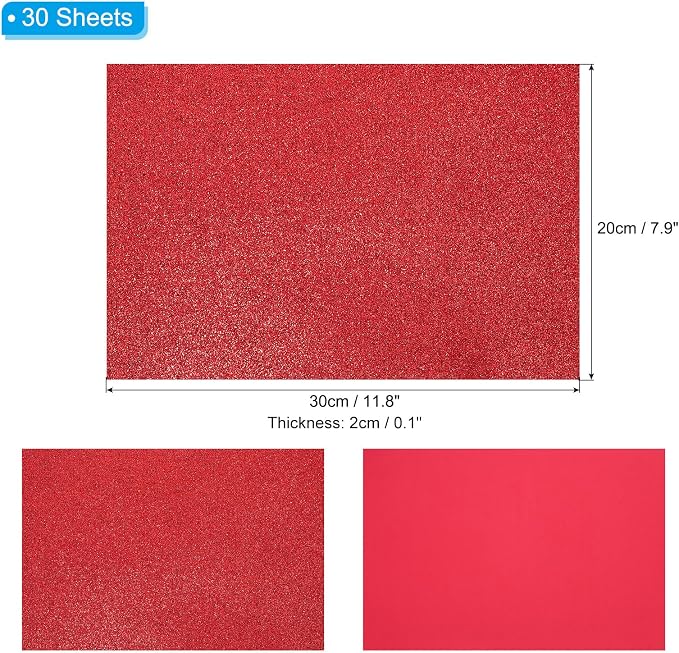 PATIKIL 30Sheets Bright Red EVA Glitter Foam Sheet 11.8 x 7.9 Inch 2mm Thick - Image 2