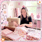 HunnmingRe 20 Pcs 10''x10'' Pink Halloween Quilting Fabric Square Pink Spooky - Image 3