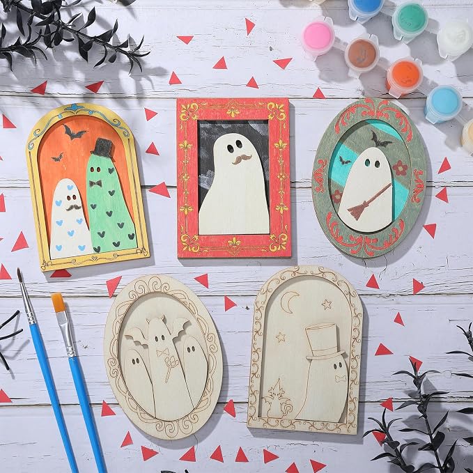 Simgoing 12 Set Wood Ghost DIY Frames Decorating Craft - Image 3