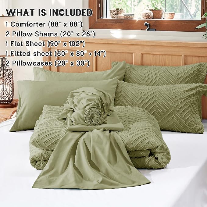 Zzlpp Queen Comforter Set 7 pieces, Army Green Tufted Bed in a Bag - Image 5