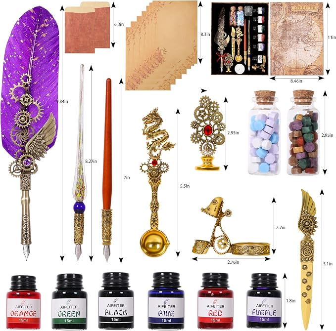 Aifeiter Feather Pen Ink Set, Wax Seal Stamp, Feather Calligraphy Pen, Birthday - Image 8