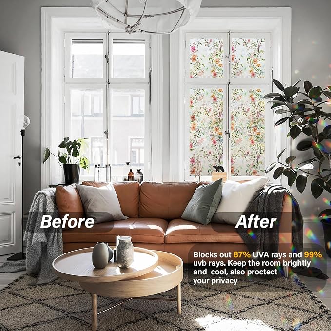 Ranzdn Window Privacy Film, Stained Glass, Static Cling, 17.5" x 78.7" | No - Image 3