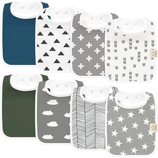 KeaBabies 8-Pack Organic Baby Bibs for Boys, Girls - Super Absorbent Cotton Drool Bibs for Baby Girl & Boy, Teething Toddler, Drooling Newborn, Ultra Soft & Machine Washable (Crossroads)
