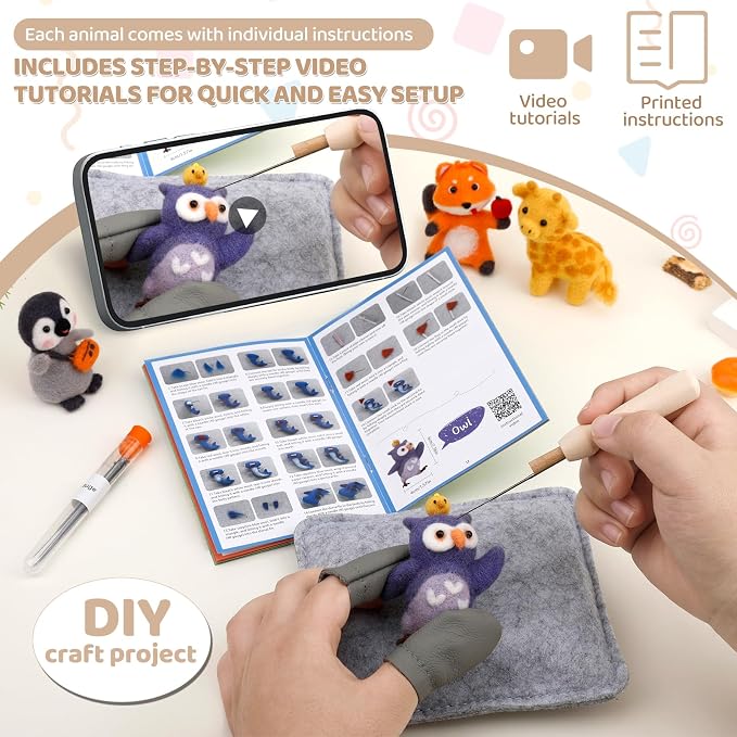 OEHPICC Needle Felting Starter Kit, 7 Cute Buddy Wool Felting Kit, Animal Felt - Image 4