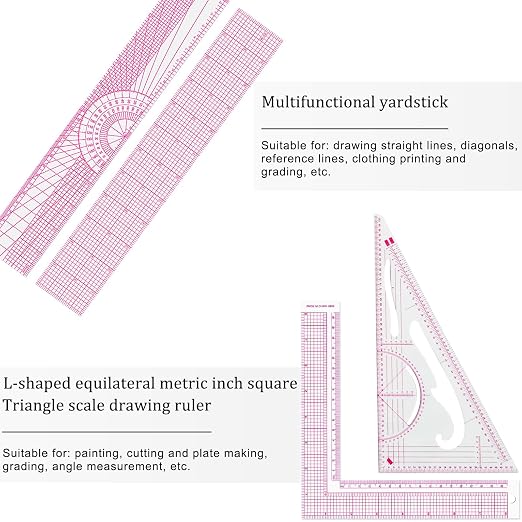 Fashion Clear Metric Sewing Ruler Set, French Curve Pattern Ruler Kit - Image 3