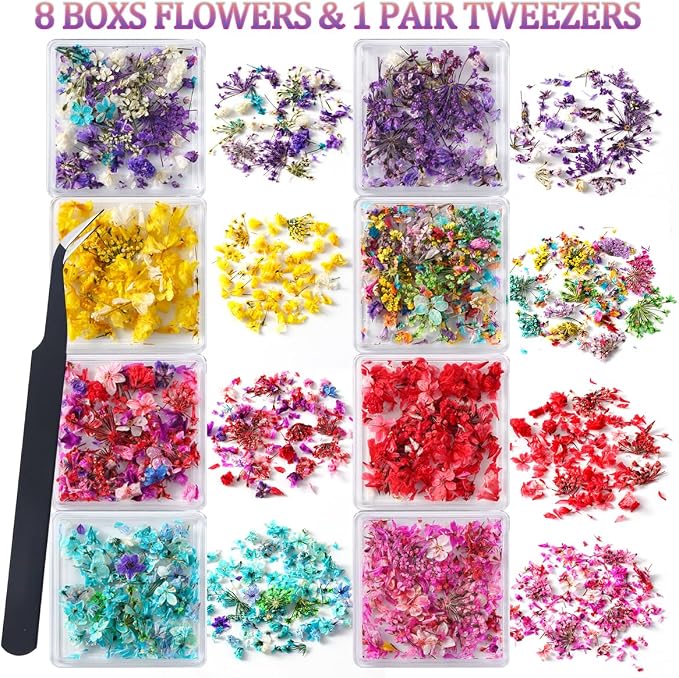 8 Boxs Dried Flowers for Nail Art, Colorful Mini Real Natural Flowers | Nail - Image 2