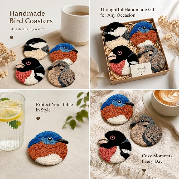 Bird Punch Needle Coaster Kit, DIY Handmade Tufted Coaster Making Set, Beginner - Image 6