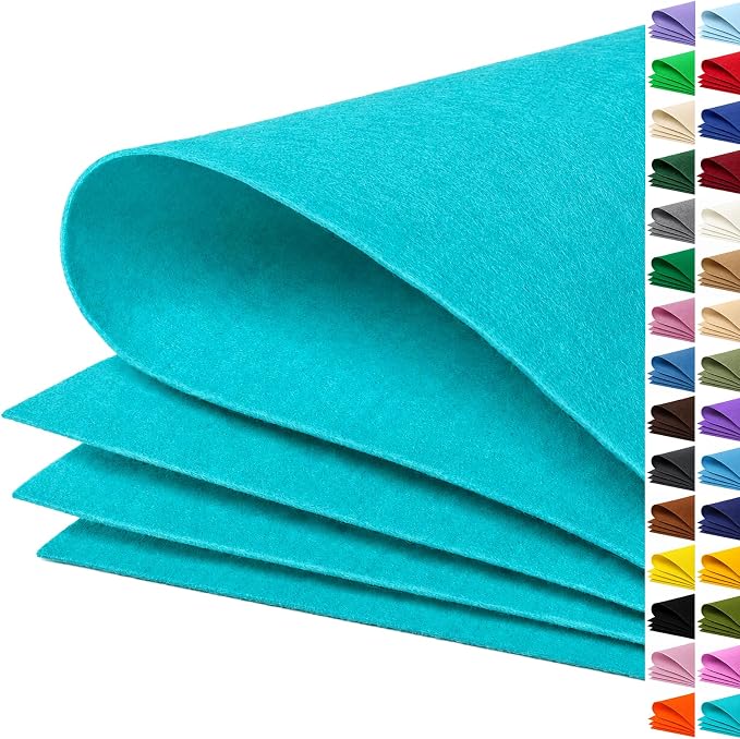 Teal Blue Large Felt Fabric 36" x 36", 1mm Stiff Felt Sheet, Nonwoven Fabric by ZANEXIR