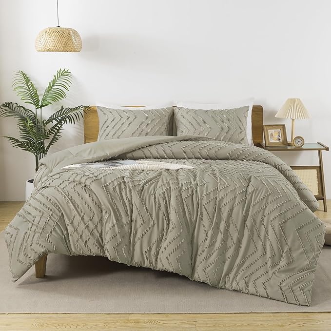 Andency Oatmeal Comforter Set King Size, Boho Soft Warm Tufted Bedding by Andency
