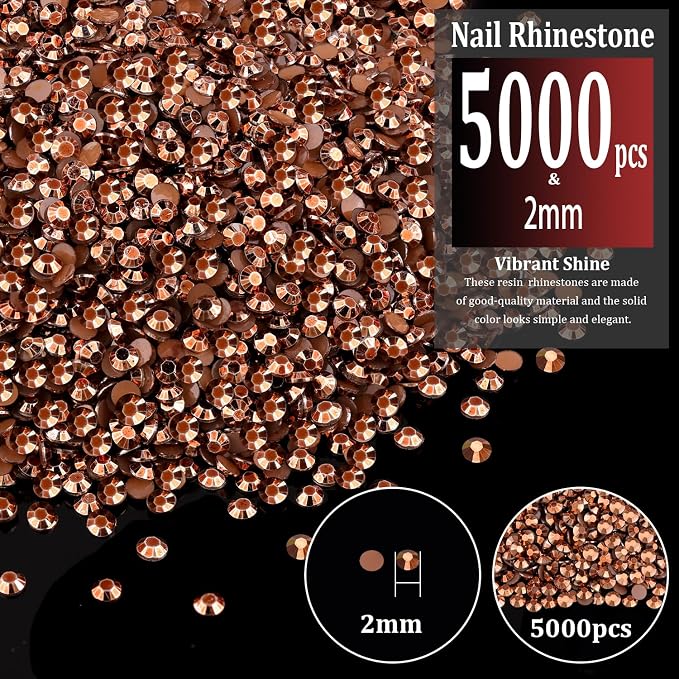 5000pcs 2mm Resin Rhinestones Bulk, Champagne Flatback Round Jelly Rhinestones - Image 2