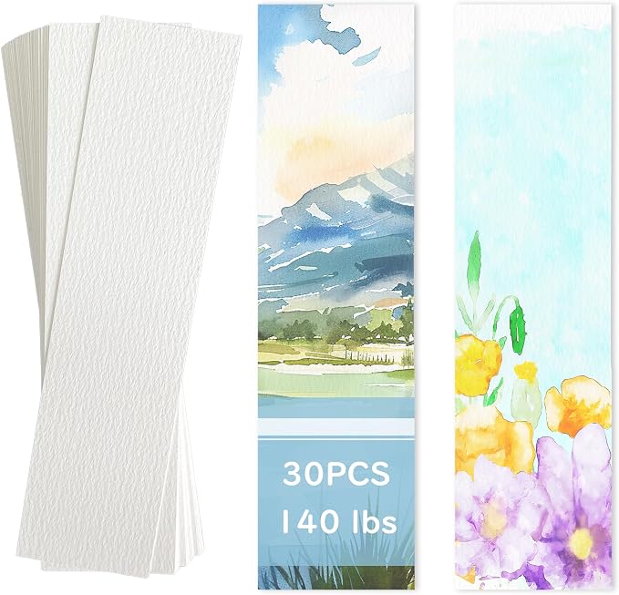 30 PCS Watercolor Paper Blank Bookmarks 1.9" x 7.8", Dry & Mixed Media by LUFEEMGA