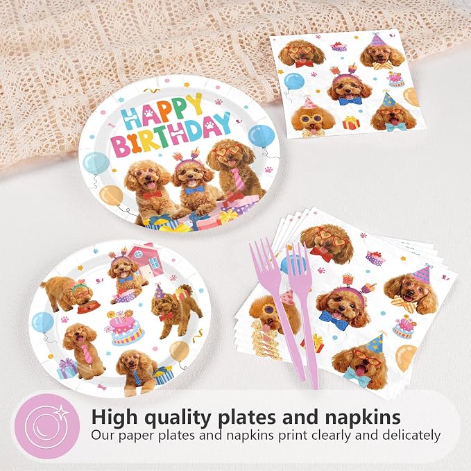 96 Pcs Golden Doodle Birthday Party Decorations Puppy Dog Birthday Plates and - Image 3