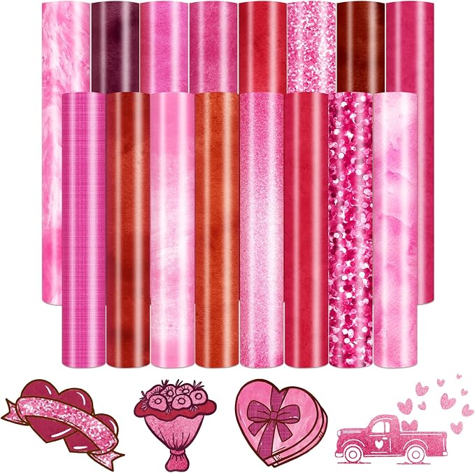HTVSTD Valentines Pink Red HTV Heat Transfer Vinyl 16pcs 12×10in | Pink Red by CraftingEveryday