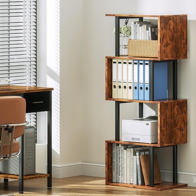 Furologee 5 Tier Bookshelf, S Shaped Geometric Bookcase, Narrow Freestanding - Image 9