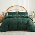 AveLom Dark Green Seersucker Duvet Cover Set King Size, 3 Pieces, Ultra Soft by AveLom