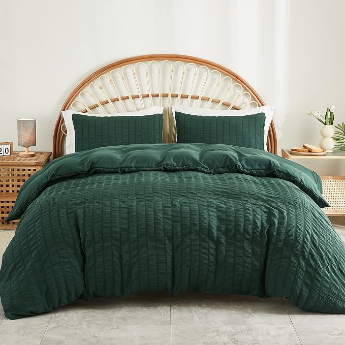 AveLom Dark Green Seersucker Duvet Cover Set Full Size, 3 Pieces, Ultra Soft by AveLom