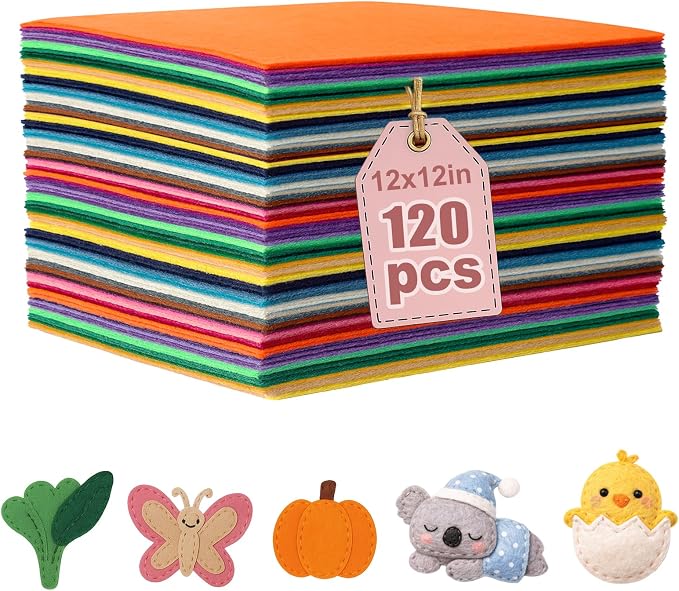 120 PCS, 1mm Stiff Felt Fabric Sheets by Unknown