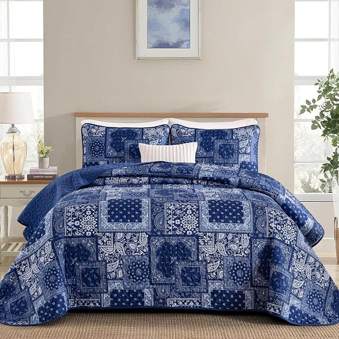 Cottolester Queen Quilt Set 3 Pieces, Boho Farmhouse Bedspread Soft Microfiber by Cottolester