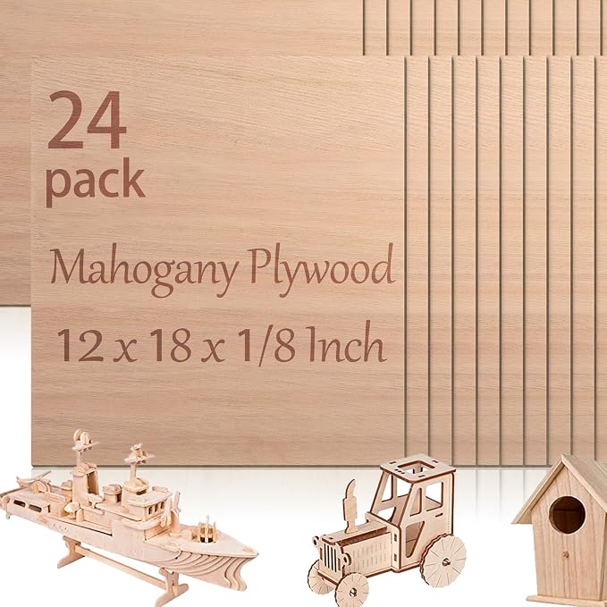24 Pcs Mahogany Plywood Sheets, School DIY Projects, CNC Cutting, and Wood by Vemkyrio