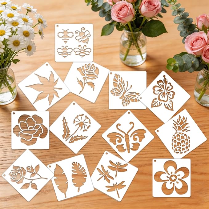 50 Pcs Large Flower Stencils for Painting, 3.94 X 3.94 Inch Flower Stencils for - Image 3