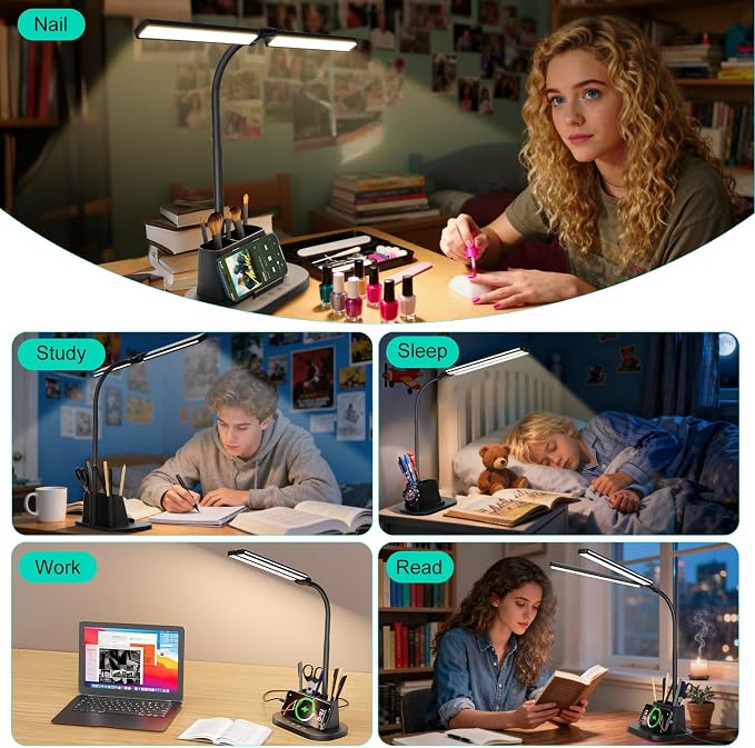 Desk Lamp with USB-C Charging Port and Organizer Base, LED Desk Light with Pen - Image 8