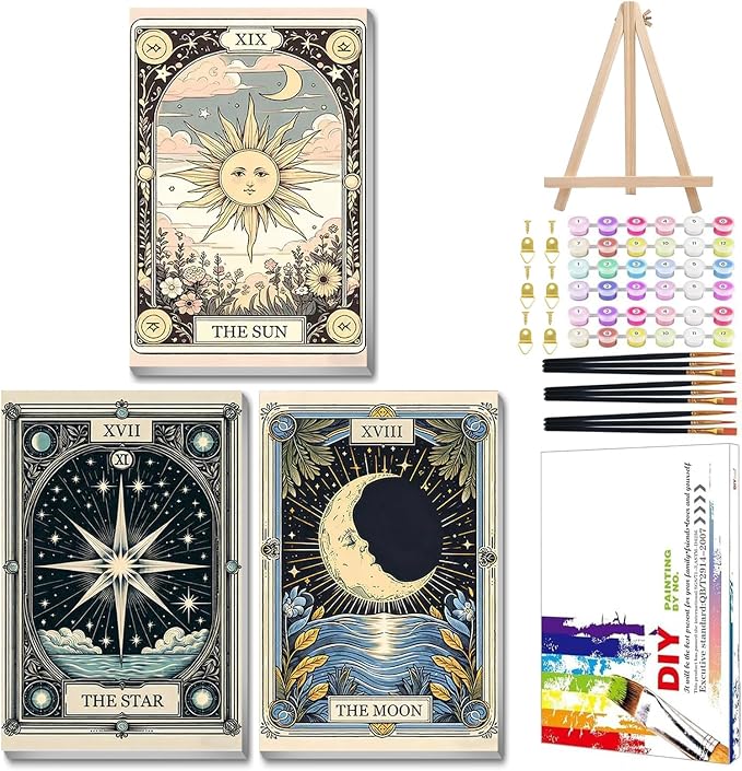 Mandun 3 Pack Paint by Numbers for Adult, Tarot Paint by Numbers Kit for Adults by MANDUN