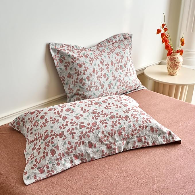 mixinni 100% Washed Cotton Duvet Cover Set, Reversible Vintage Floral Jacquard - Image 9